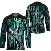 Hawaiian Honu Personalized Hockey Jersey Dark Cyan Maile Pikake Flower Lei Inspired LT9 - Polynesian Pride