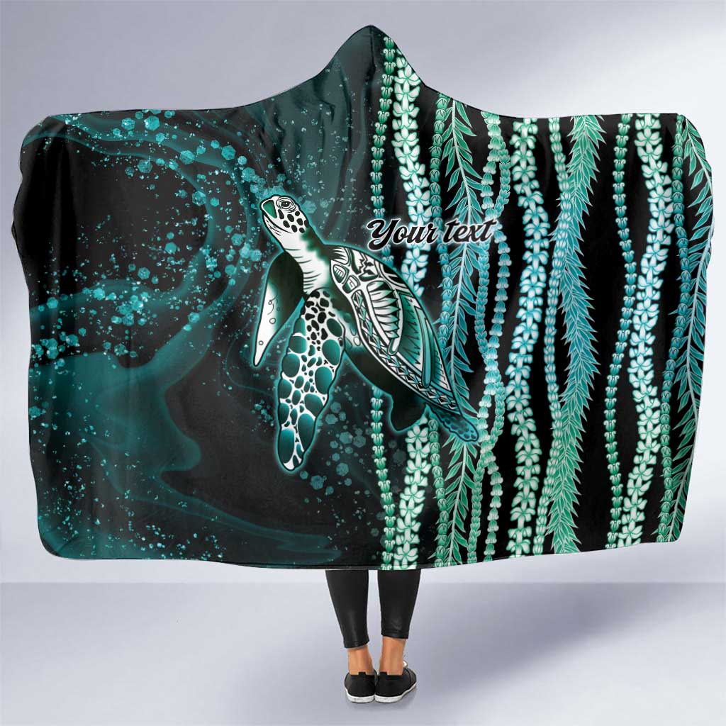 Hawaiian Honu Personalized Hooded Blanket Dark Cyan Maile Pikake Flower Lei Inspired LT9 One Size Cyan - Polynesian Pride