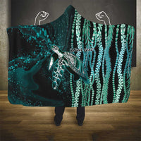 Hawaiian Honu Personalized Hooded Blanket Dark Cyan Maile Pikake Flower Lei Inspired