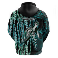 Hawaiian Honu Personalized Hoodie Dark Cyan Maile Pikake Flower Lei Inspired LT9 - Polynesian Pride