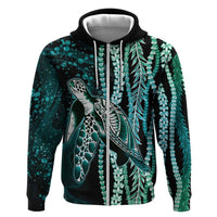 Hawaiian Honu Personalized Hoodie Dark Cyan Maile Pikake Flower Lei Inspired LT9 Zip Hoodie Cyan - Polynesian Pride