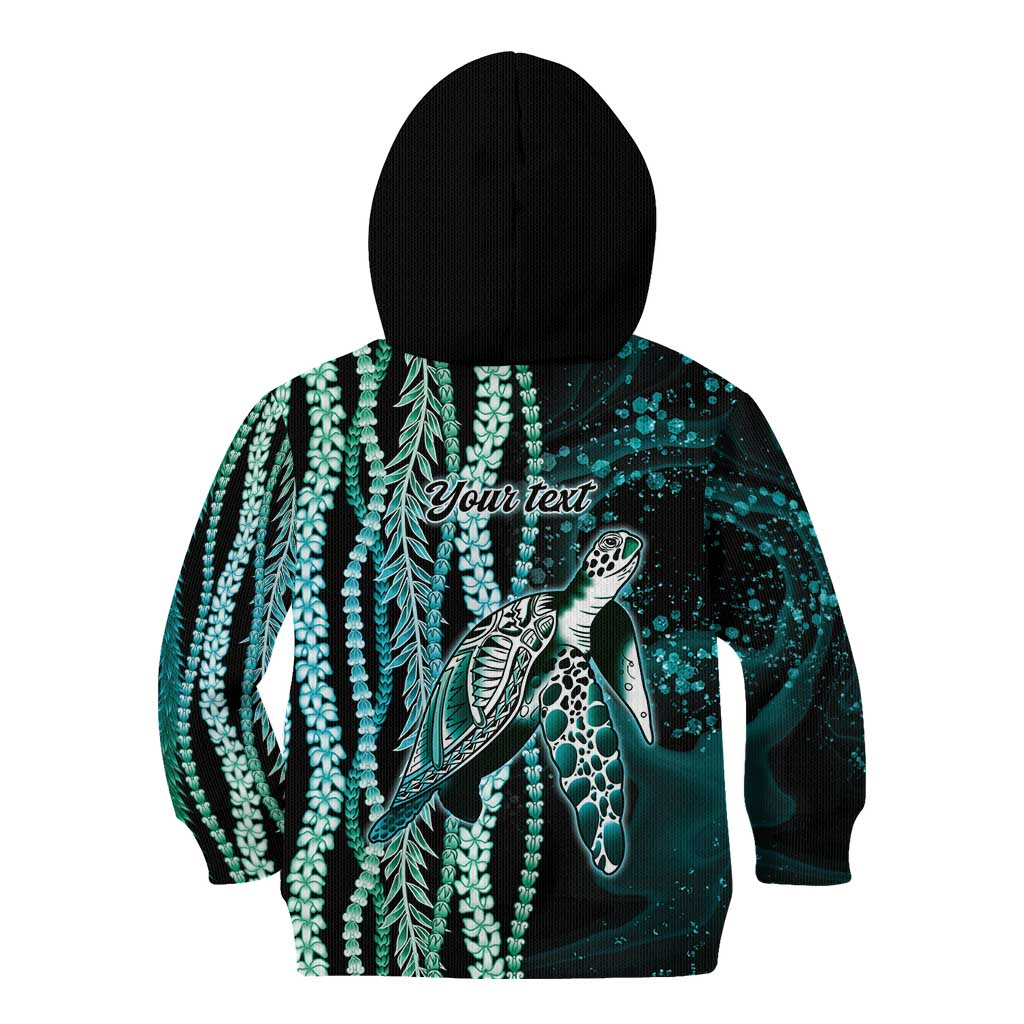 Hawaiian Honu Personalized Kid Hoodie Dark Cyan Maile Pikake Flower Lei Inspired LT9 - Polynesian Pride
