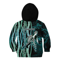 Hawaiian Honu Personalized Kid Hoodie Dark Cyan Maile Pikake Flower Lei Inspired LT9 - Polynesian Pride