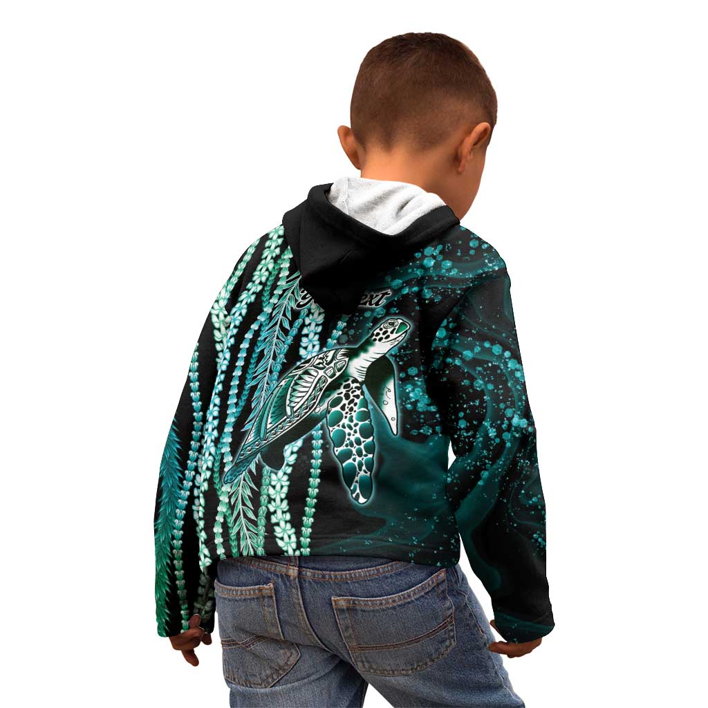 Hawaiian Honu Personalized Kid Hoodie Dark Cyan Maile Pikake Flower Lei Inspired LT9 - Polynesian Pride
