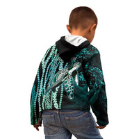 Hawaiian Honu Personalized Kid Hoodie Dark Cyan Maile Pikake Flower Lei Inspired LT9 - Polynesian Pride