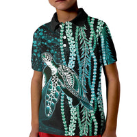 Hawaiian Honu Personalized Kid Polo Shirt Dark Cyan Maile Pikake Flower Lei Inspired