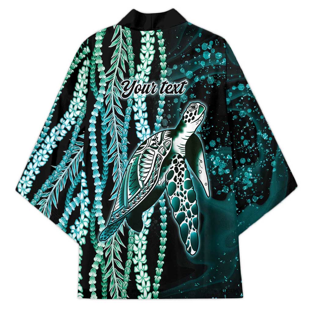 Hawaiian Honu Personalized Kimono Dark Cyan Maile Pikake Flower Lei Inspired LT9 - Polynesian Pride