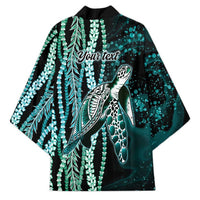 Hawaiian Honu Personalized Kimono Dark Cyan Maile Pikake Flower Lei Inspired LT9 - Polynesian Pride