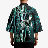 Hawaiian Honu Personalized Kimono Dark Cyan Maile Pikake Flower Lei Inspired LT9 - Polynesian Pride
