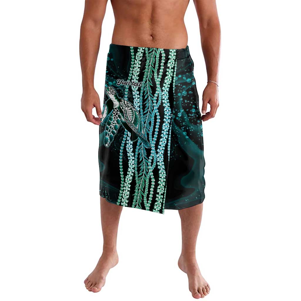 Hawaiian Honu Personalized Lavalava Dark Cyan Maile Pikake Flower Lei Inspired LT9 Cyan - Polynesian Pride