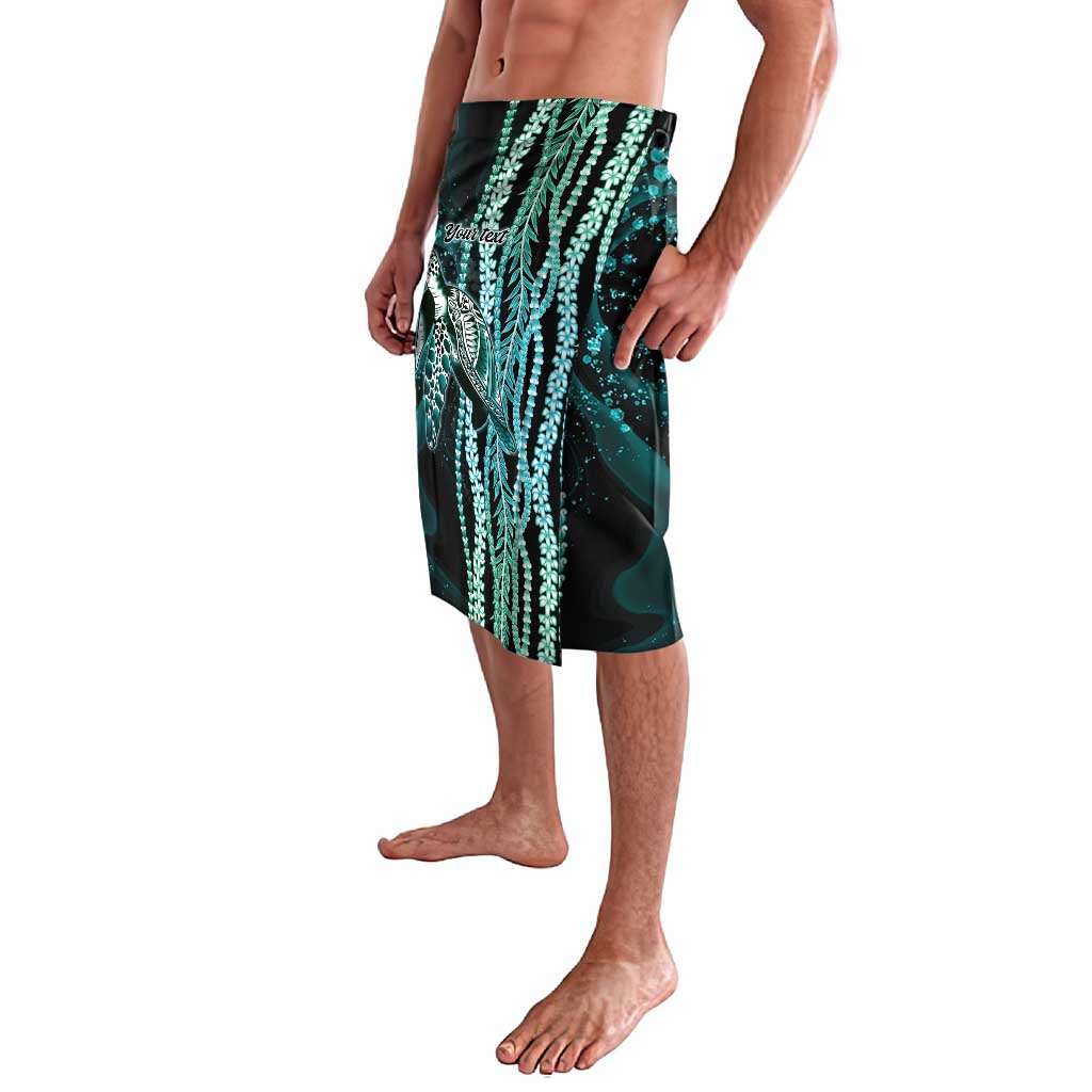 Hawaiian Honu Personalized Lavalava Dark Cyan Maile Pikake Flower Lei Inspired LT9 - Polynesian Pride