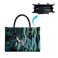 Hawaiian Honu Personalized Leather Bag Dark Cyan Maile Pikake Flower Lei Inspired LT9 - Polynesian Pride