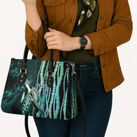 Hawaiian Honu Personalized Leather Bag Dark Cyan Maile Pikake Flower Lei Inspired LT9 - Polynesian Pride