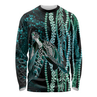 Hawaiian Honu Personalized Long Sleeve Shirt Dark Cyan Maile Pikake Flower Lei Inspired LT9 Unisex Cyan - Polynesian Pride