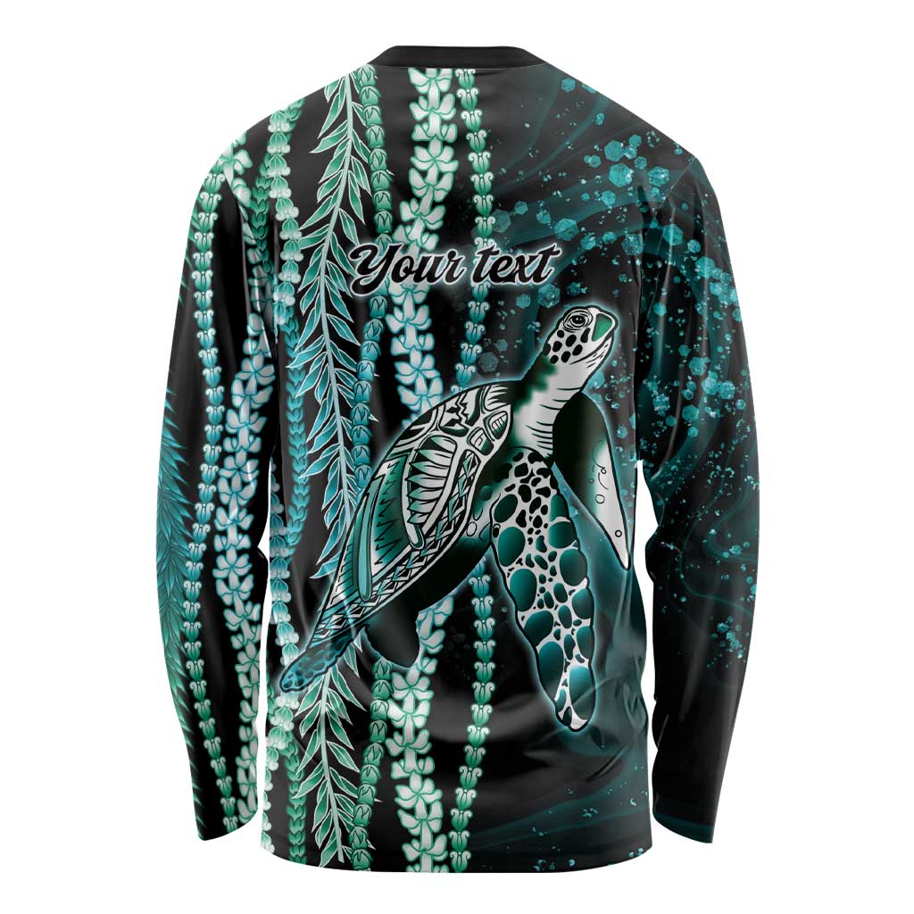 Hawaiian Honu Personalized Long Sleeve Shirt Dark Cyan Maile Pikake Flower Lei Inspired LT9 - Polynesian Pride