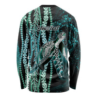 Hawaiian Honu Personalized Long Sleeve Shirt Dark Cyan Maile Pikake Flower Lei Inspired LT9 - Polynesian Pride