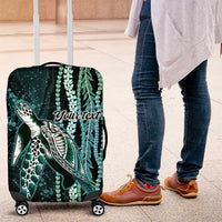 Hawaiian Honu Personalized Luggage Cover Dark Cyan Maile Pikake Flower Lei Inspired LT9 Cyan - Polynesian Pride