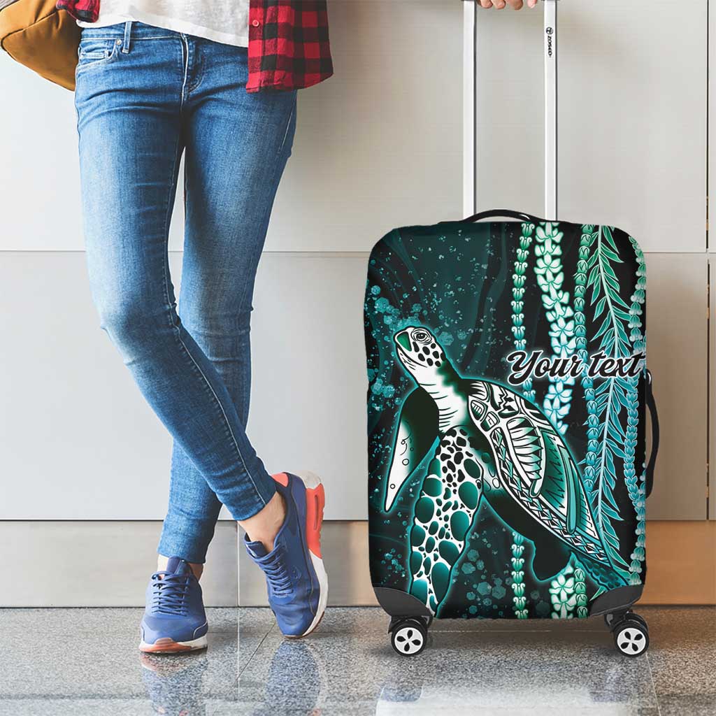 Hawaiian Honu Personalized Luggage Cover Dark Cyan Maile Pikake Flower Lei Inspired LT9 - Polynesian Pride