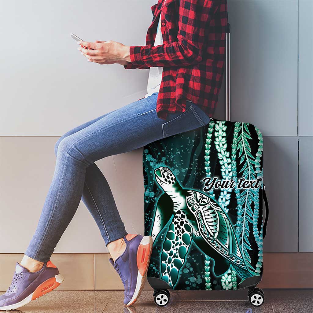 Hawaiian Honu Personalized Luggage Cover Dark Cyan Maile Pikake Flower Lei Inspired LT9 - Polynesian Pride