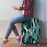 Hawaiian Honu Personalized Luggage Cover Dark Cyan Maile Pikake Flower Lei Inspired LT9 - Polynesian Pride