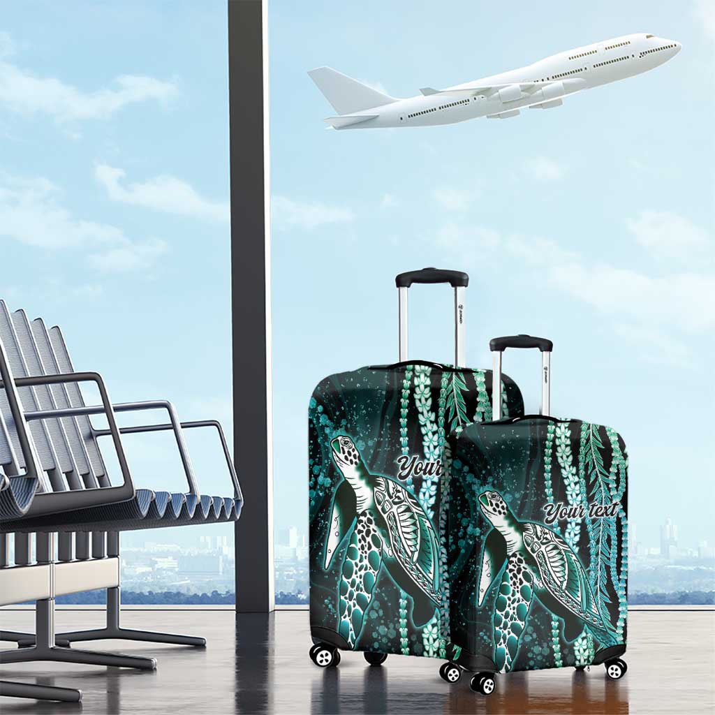 Hawaiian Honu Personalized Luggage Cover Dark Cyan Maile Pikake Flower Lei Inspired LT9 - Polynesian Pride