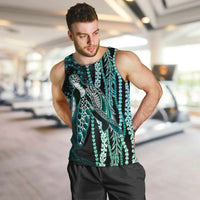 Hawaiian Honu Personalized Men Tank Top Dark Cyan Maile Pikake Flower Lei Inspired LT9 Cyan - Polynesian Pride