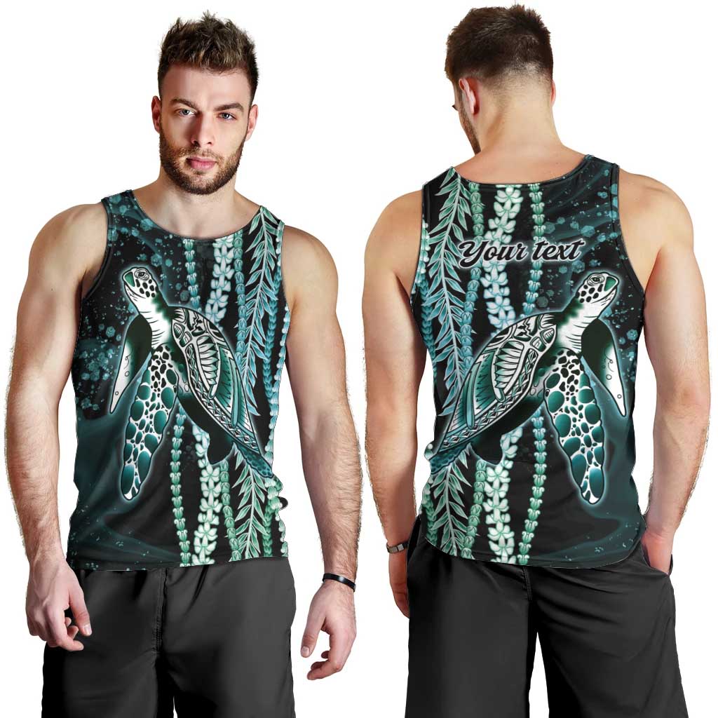 Hawaiian Honu Personalized Men Tank Top Dark Cyan Maile Pikake Flower Lei Inspired LT9 - Polynesian Pride