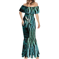 Hawaiian Honu Personalized Mermaid Dress Dark Cyan Maile Pikake Flower Lei Inspired LT9 - Polynesian Pride