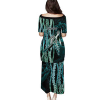 Hawaiian Honu Personalized Puletasi Dark Cyan Maile Pikake Flower Lei Inspired LT9 - Polynesian Pride