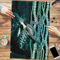 Hawaiian Honu Personalized Puzzle Dark Cyan Maile Pikake Flower Lei Inspired LT9 Cyan - Polynesian Pride
