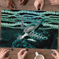 Hawaiian Honu Personalized Puzzle Dark Cyan Maile Pikake Flower Lei Inspired LT9 - Polynesian Pride