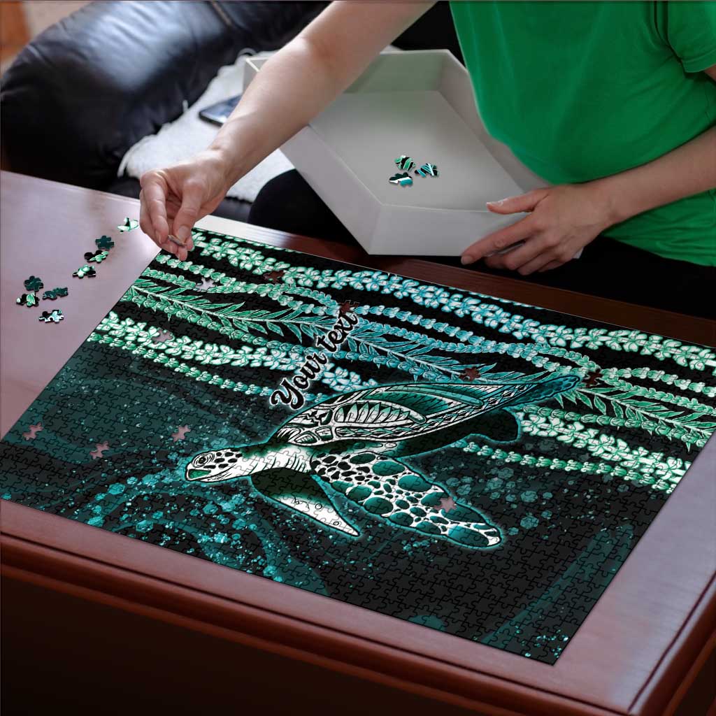 Hawaiian Honu Personalized Puzzle Dark Cyan Maile Pikake Flower Lei Inspired LT9 - Polynesian Pride
