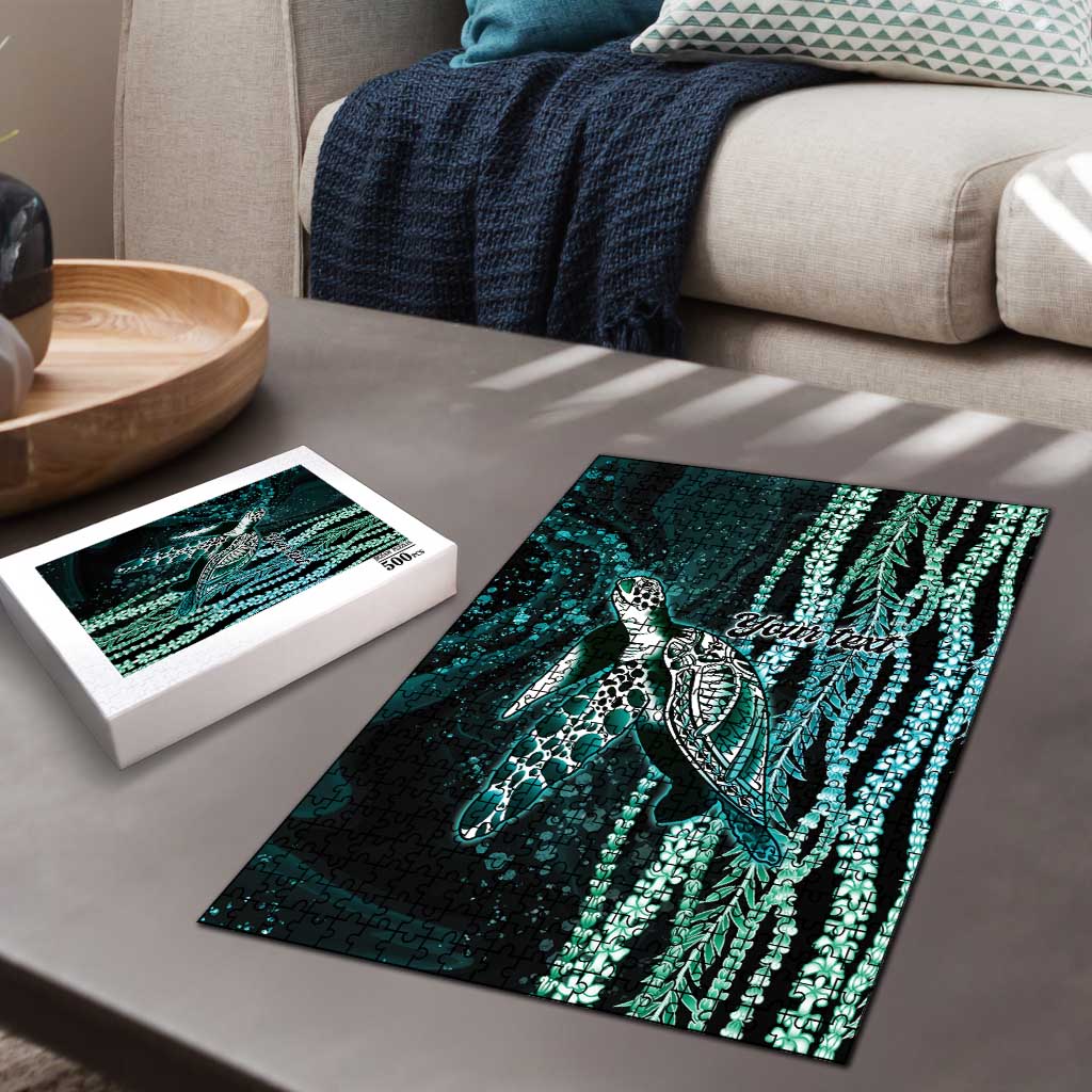 Hawaiian Honu Personalized Puzzle Dark Cyan Maile Pikake Flower Lei Inspired LT9 - Polynesian Pride