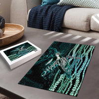 Hawaiian Honu Personalized Puzzle Dark Cyan Maile Pikake Flower Lei Inspired LT9 - Polynesian Pride