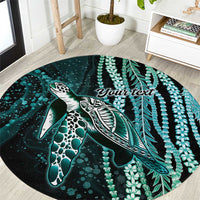 Hawaiian Honu Personalized Round Carpet Dark Cyan Maile Pikake Flower Lei Inspired LT9 Cyan - Polynesian Pride