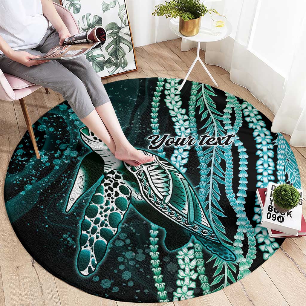 Hawaiian Honu Personalized Round Carpet Dark Cyan Maile Pikake Flower Lei Inspired LT9 - Polynesian Pride
