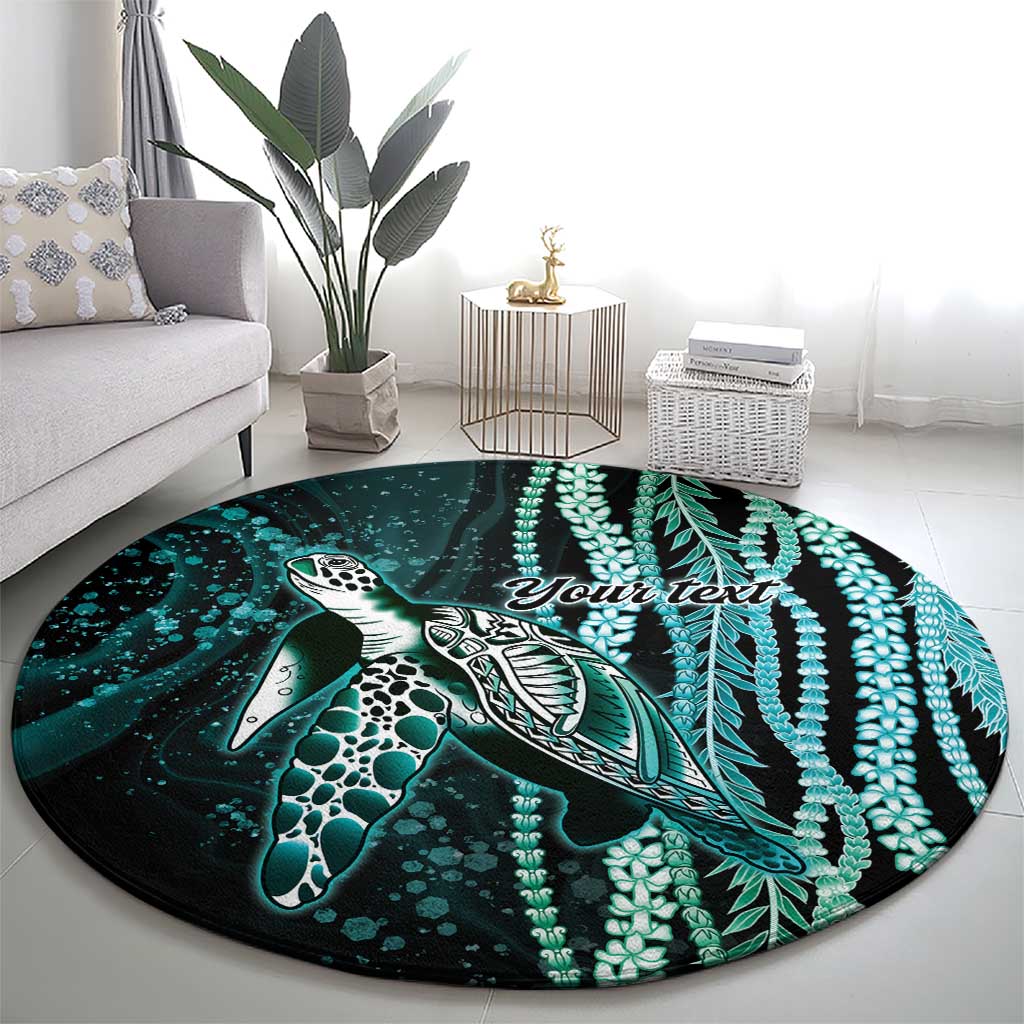 Hawaiian Honu Personalized Round Carpet Dark Cyan Maile Pikake Flower Lei Inspired LT9 - Polynesian Pride