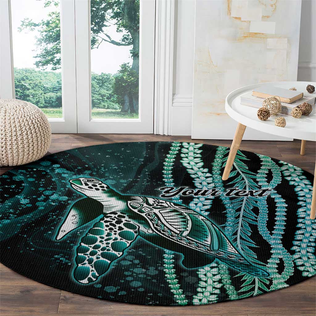 Hawaiian Honu Personalized Round Carpet Dark Cyan Maile Pikake Flower Lei Inspired LT9 - Polynesian Pride
