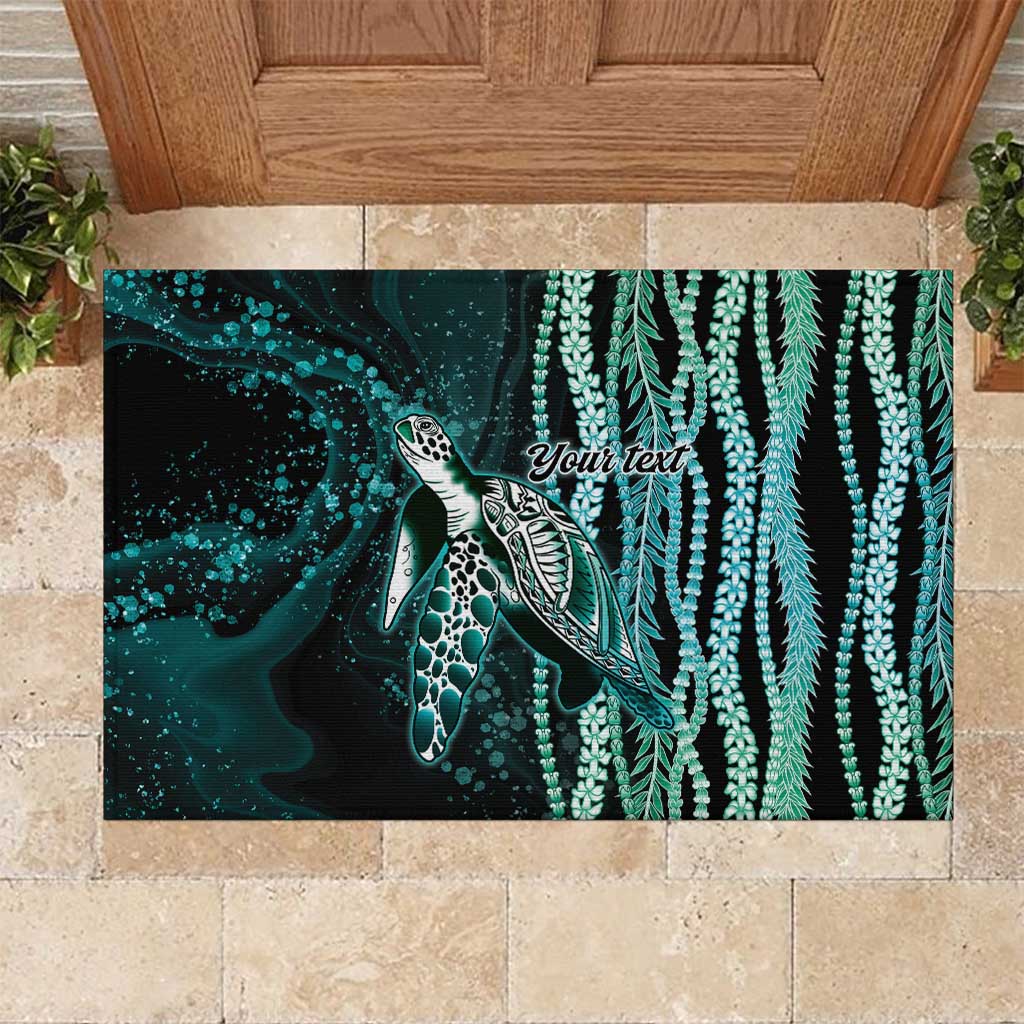Hawaiian Honu Personalized Rubber Doormat Dark Cyan Maile Pikake Flower Lei Inspired LT9 Cyan - Polynesian Pride