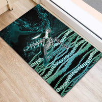 Hawaiian Honu Personalized Rubber Doormat Dark Cyan Maile Pikake Flower Lei Inspired LT9 - Polynesian Pride