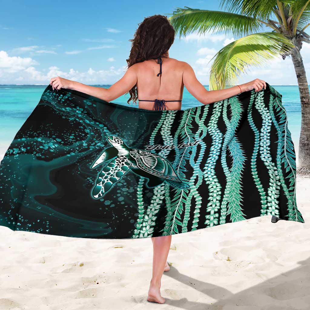 Hawaiian Honu Personalized Sarong Dark Cyan Maile Pikake Flower Lei Inspired LT9 - Polynesian Pride