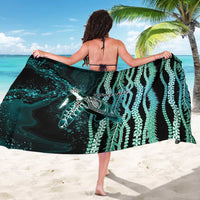 Hawaiian Honu Personalized Sarong Dark Cyan Maile Pikake Flower Lei Inspired LT9 - Polynesian Pride