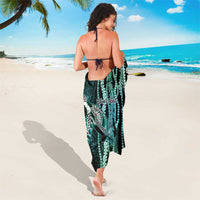 Hawaiian Honu Personalized Sarong Dark Cyan Maile Pikake Flower Lei Inspired LT9 - Polynesian Pride