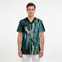 Hawaiian Honu Personalized Scrub Top Dark Cyan Maile Pikake Flower Lei Inspired LT9 - Polynesian Pride