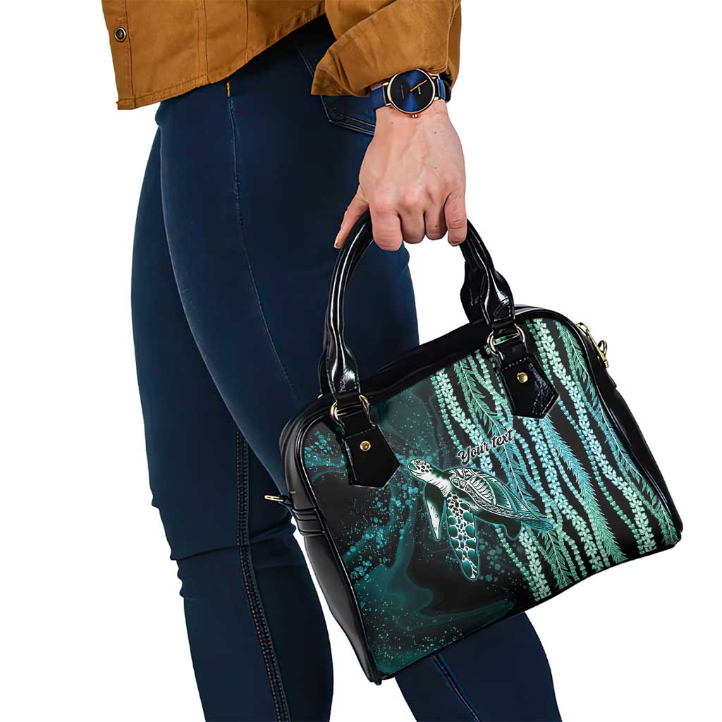 Hawaiian Honu Personalized Shoulder Handbag Dark Cyan Maile Pikake Flower Lei Inspired LT9 - Polynesian Pride