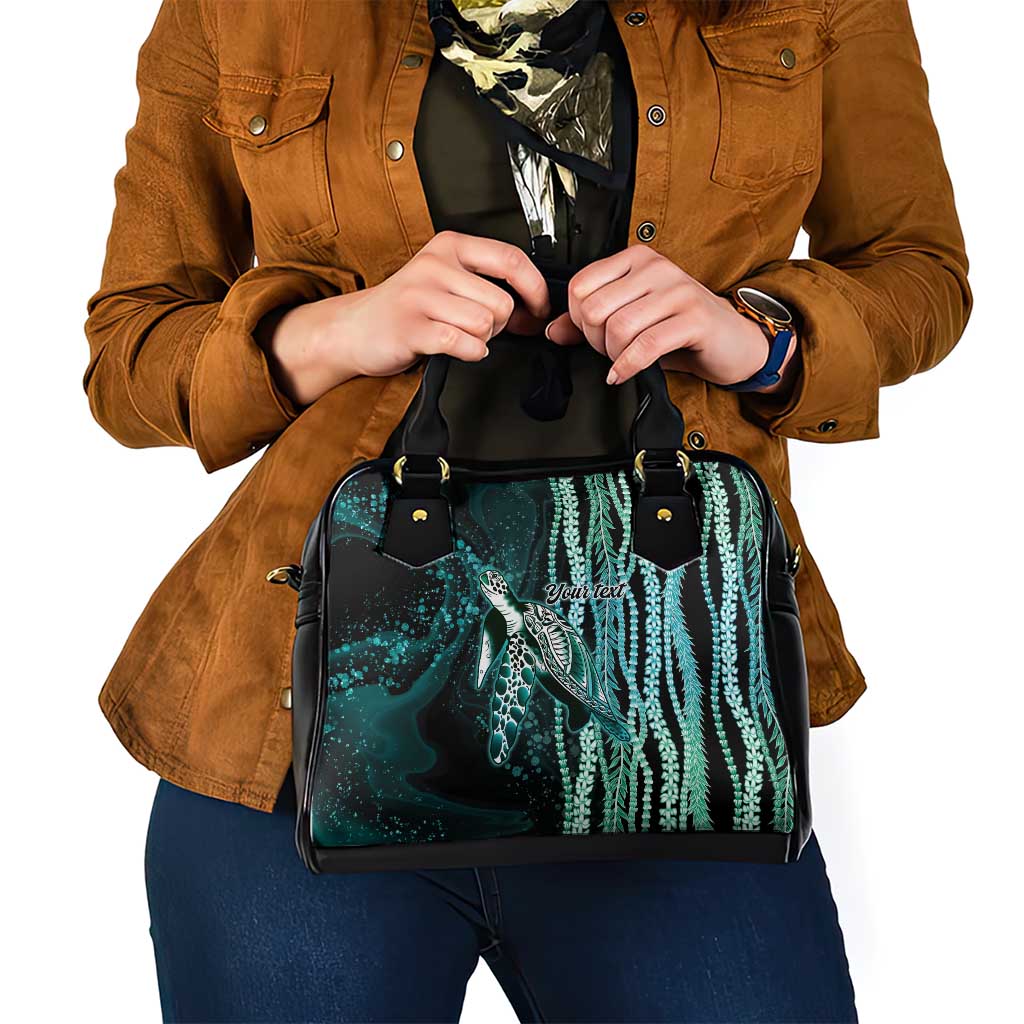 Hawaiian Honu Personalized Shoulder Handbag Dark Cyan Maile Pikake Flower Lei Inspired LT9 - Polynesian Pride