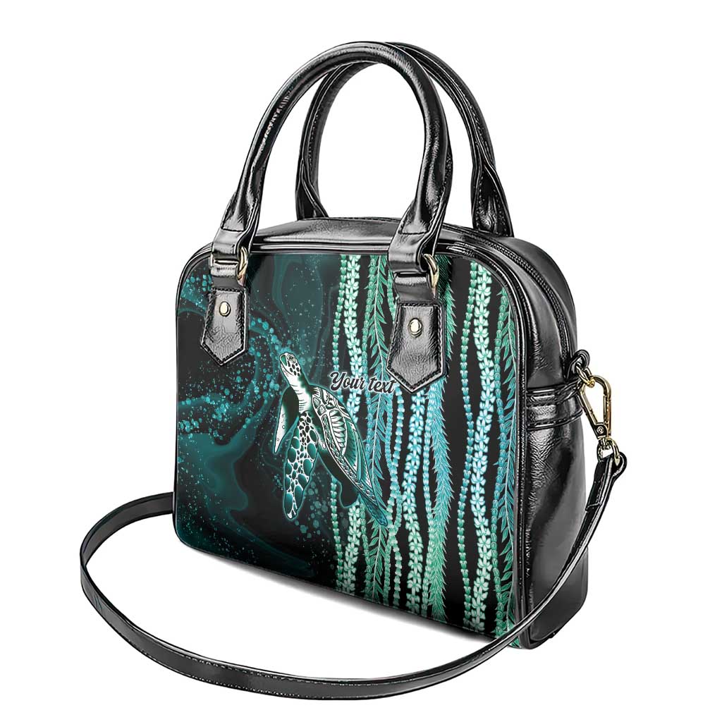 Hawaiian Honu Personalized Shoulder Handbag Dark Cyan Maile Pikake Flower Lei Inspired LT9 - Polynesian Pride