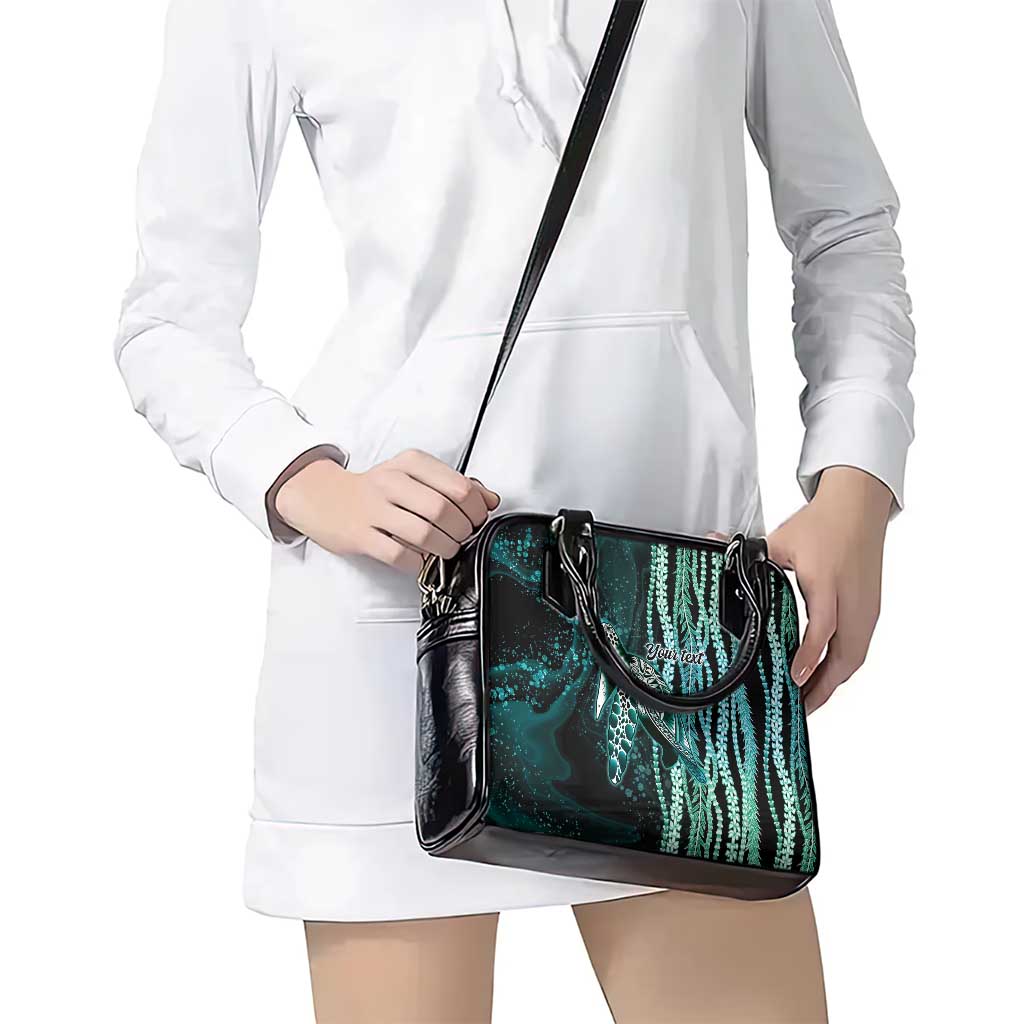 Hawaiian Honu Personalized Shoulder Handbag Dark Cyan Maile Pikake Flower Lei Inspired LT9 - Polynesian Pride