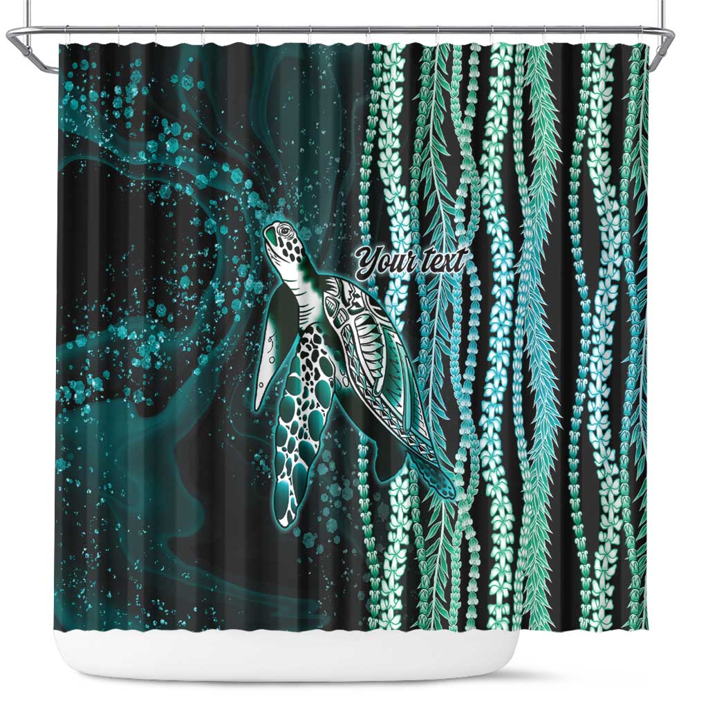 Hawaiian Honu Personalized Shower Curtain Dark Cyan Maile Pikake Flower Lei Inspired LT9 Cyan - Polynesian Pride