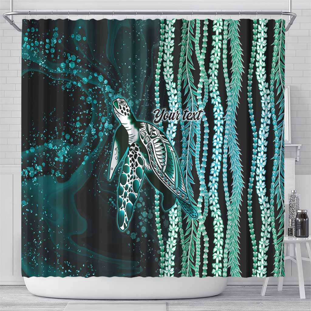 Hawaiian Honu Personalized Shower Curtain Dark Cyan Maile Pikake Flower Lei Inspired LT9 - Polynesian Pride